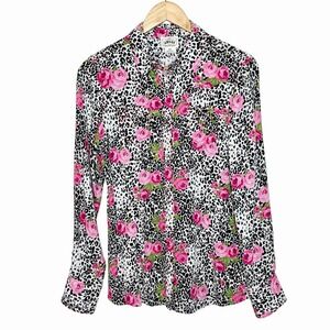Ariat Rose Floral Leopard Snap Western Shirt Womens Small Cowgirl Rodeo Country